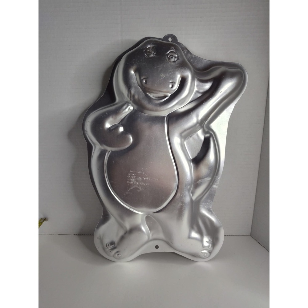 Vintage 1996 Barney The Dinosaur Aluminum Cake Mold Pan - Wilton #2105-6713 used